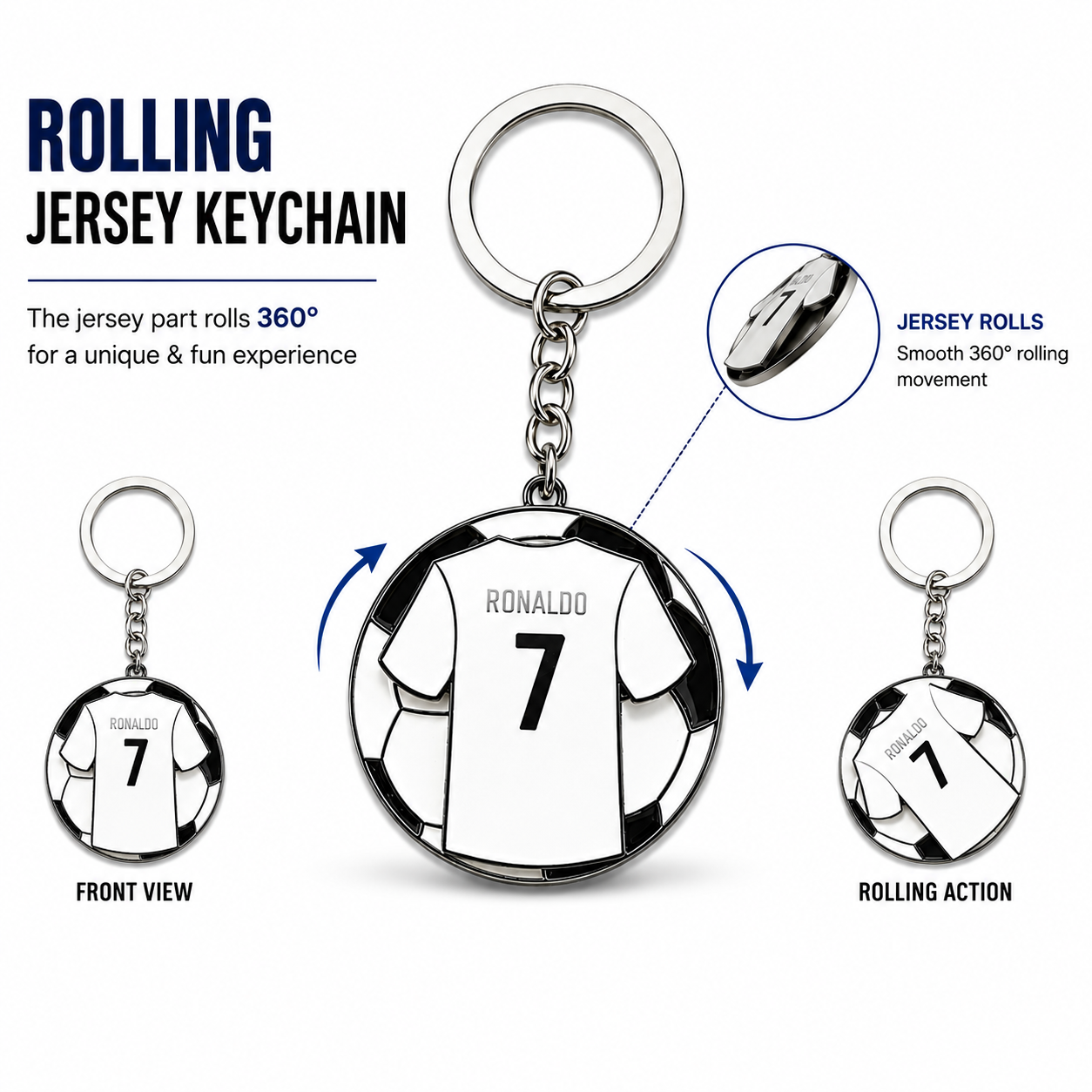 Ronaldo 7 Rolling Jersey Football Keychain