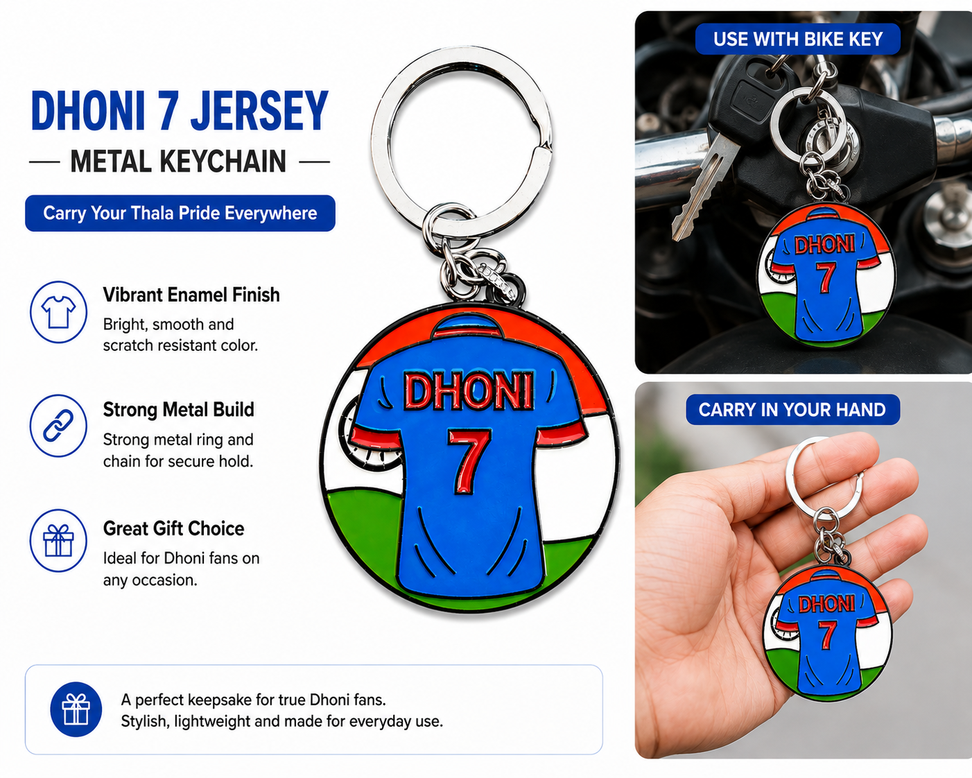 Dhoni 7 Jersey Metal Keychain