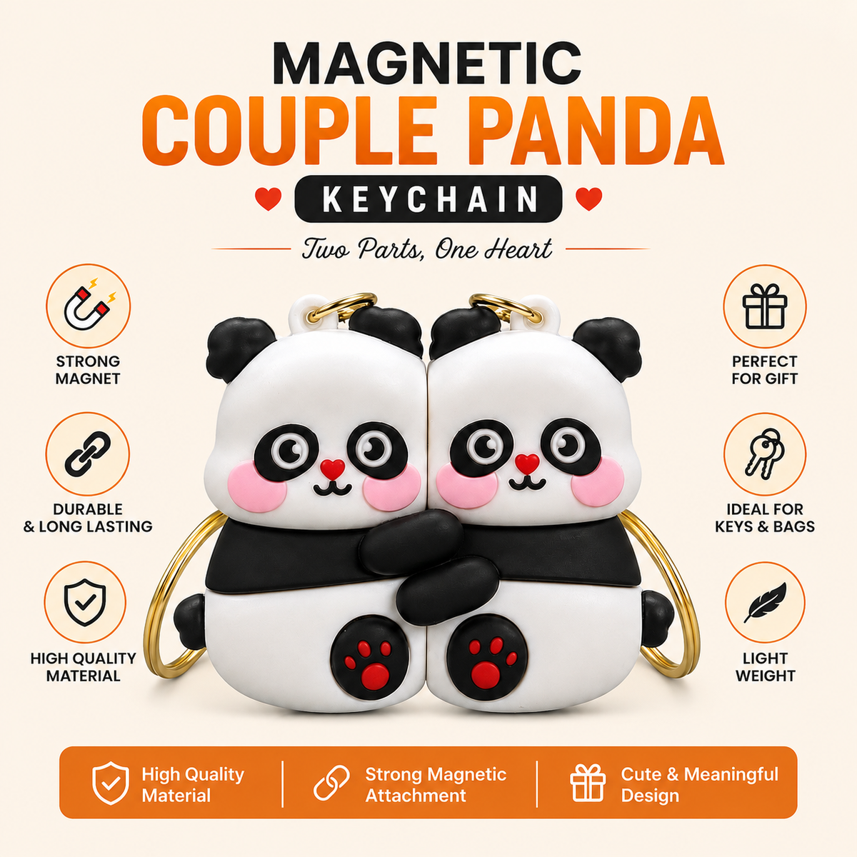 Magnetic Couple Panda Keychain – Cute Love Pair | I9303