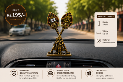 PREMIUM BRASS MURUGAR VEL  DASHBOARD IDOL FOR CAR & HOME